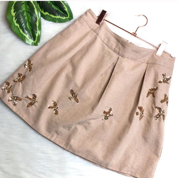 Anthropologie New Leif Notes Bird Sequin Pleated Printed Skirt 6 - Picture 2 of 9